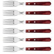 Jogo 6 Garfos Polywood Jumbo Aço Inox Tramontina Com Cabo De Madeira Vermelho
